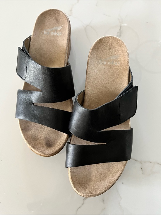 Dansko Shoes - Dansko Black Leather Slide Sandals with Wide Straps